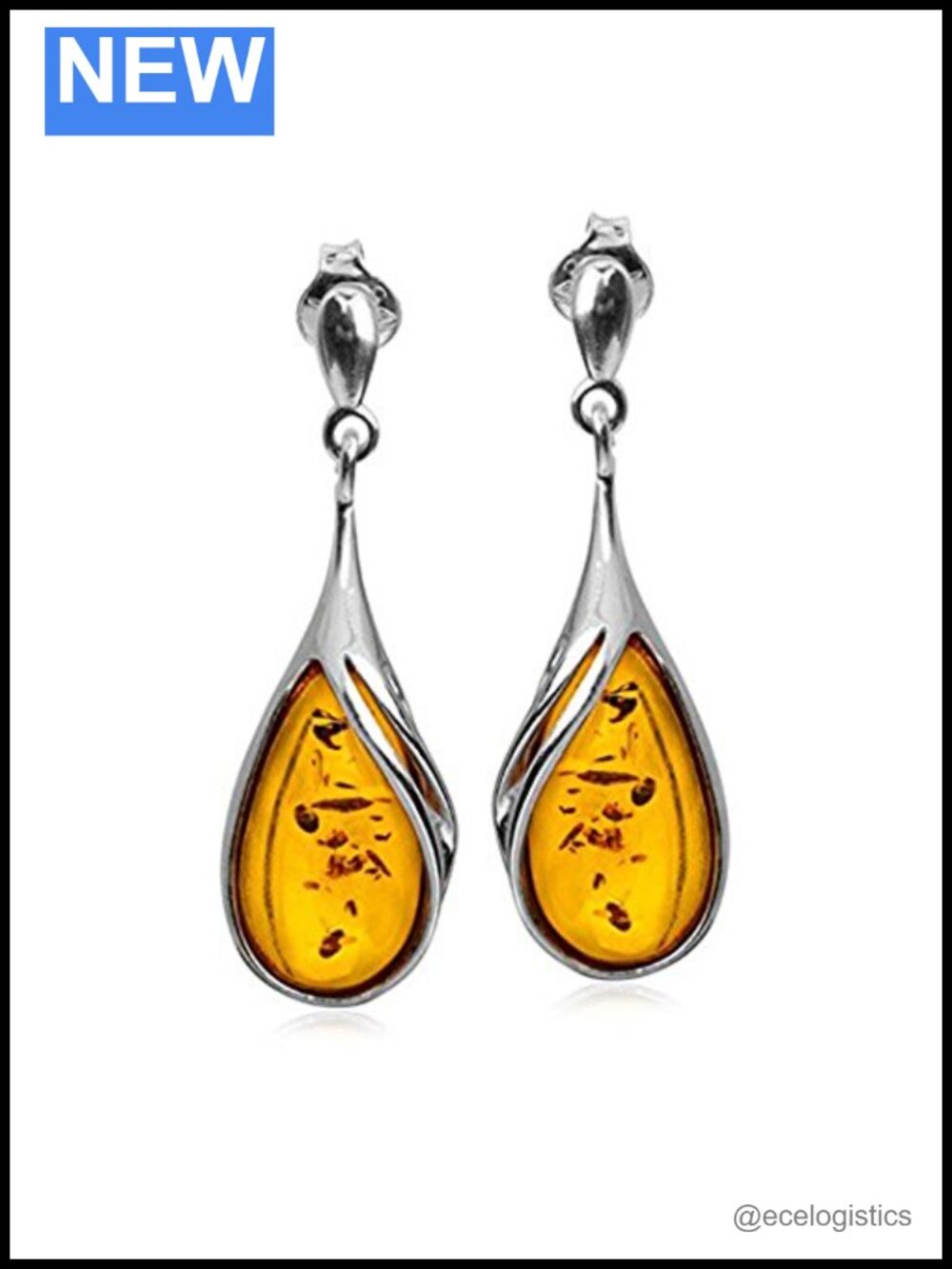 Amber Sterling Silver Drop Dangle Earrings